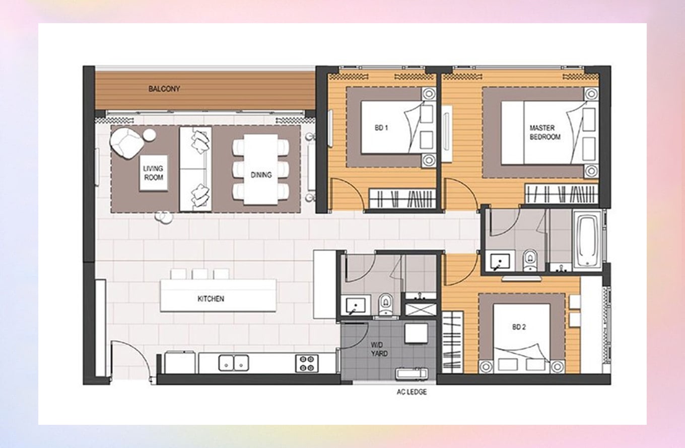 Mặt bằng căn hộ 3 phòng ngủ Spring Ville