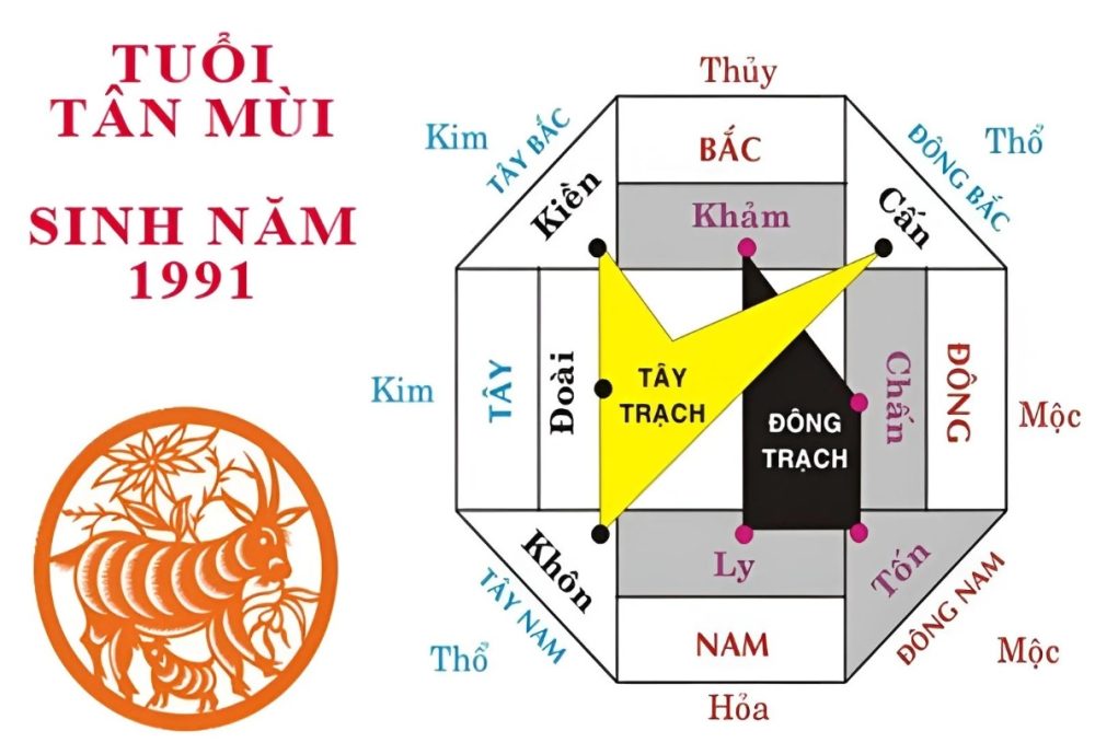 Sinh năm 1991 hợp hướng Bắc, Đông, Nam, Đông Nam (Đông Tứ Trạch)